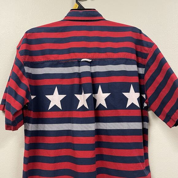 VTG Chaps Ralph Lauren Button Down Shirt Blue Red White Striped Stars Men Medium - Picture 7 of 7